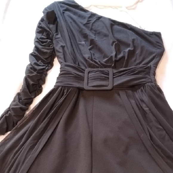 Fashion Nova Woman's Black One Sleeve Belted Mesh Jumpsuit, Size M - Picture 2 of 13